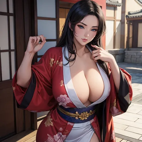 Sexy Mulan in a closed kimono, beautiful figure