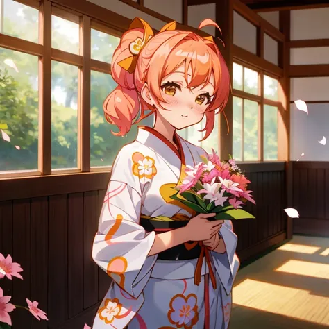 anime girl in kimono outfit holding a bouquet of flowers, haruno sakura, yayoi kasuma, guweiz, anime visual of a cute girl, hints of yayoi kasuma, official art, inspired by Nishikawa Sukenobu, artwork in the style of guweiz, sakimi chan, illustrious makina...