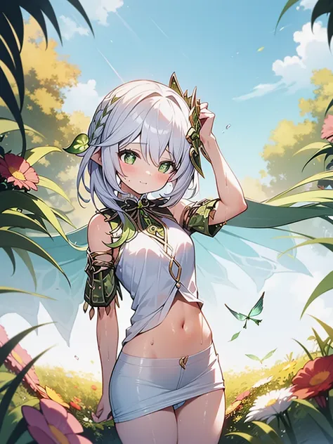 Light_spill,full bloom,strong rimlight,lenlare,Detailed light,Depth of field,on a grassy field,hilltop,breeze,beautiful detailed glow,Beautiful detailed sky,Sea,Looking_at_Viewers,((Wet clothes)),Panties,finedetail,Best quality,Ultra detailed,incredibly_ab...