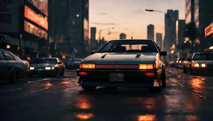 (intrincated details:1.2), (photorealistic), (masterpiece), (photography),  cinematic lighting, 
ae86, cyberpunk city, car, ground vehicle, motor vehicle, no humans, scenery, solo, vehicle focus, sunset, 
 