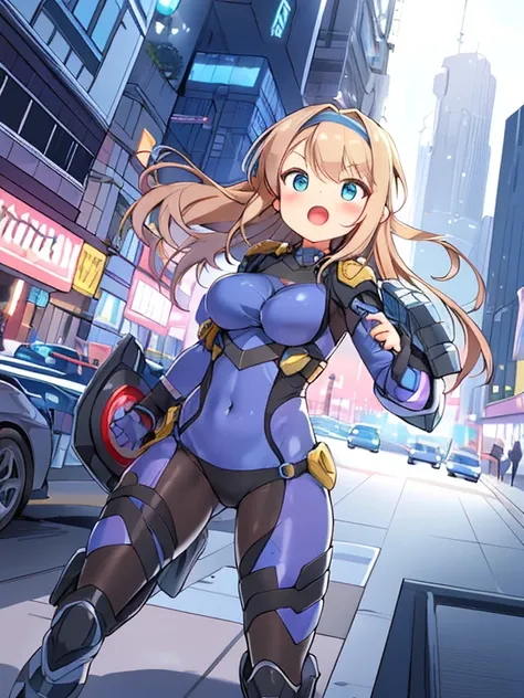 extreme detail,masterpiece,future city,with a girl (energy shield):1.3,tight fit bodysuit,protect yourself from danger,use a shi...