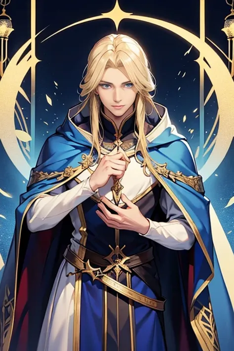 blonde blue eyes、long hair、Luxurious cloak、male、20s、Princely、beautiful、