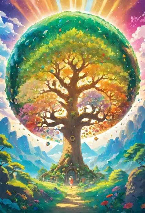 there is a picture of a tree with many different colors, tree of life seed of doubt, world tree, tree of life inside the ball, tree of life, the world tree, cosmic tree of life, the tree of life, yggdrasil, a beautiful artwork 