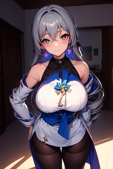 (masterpiece),best quality, expressive eyes, perfect face, 1girl,
big breast, H-cup, good breast, beautiful, gorgeous,anime,girl,lora, 
 nipple visible  though clothes,ph bronya,
1girl,
solo,
earrings,
long hair,
grey hair,
drill hair,
grey eyes,crazy smil...