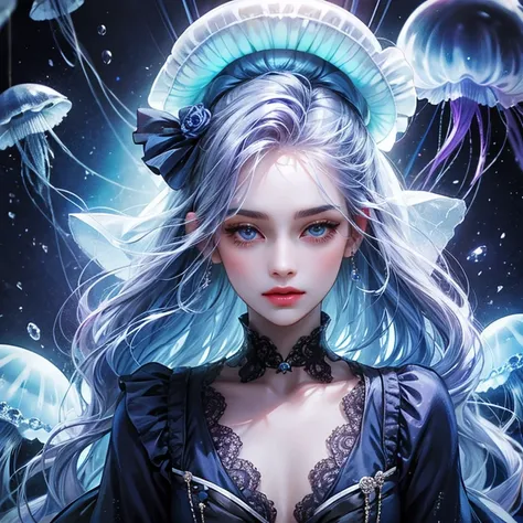 jellyfish blue purple black white hair female blue eyes