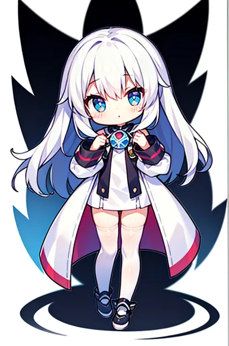 (((white background))), chibi, full body, solo, white stockings, standing