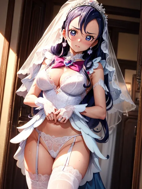 hight resolution, top-quality, ultra-quality, The ultra-detailliert, lighting like a movie、full of sweat、Wearing sweat、(((((sexy precure wedding)))))、、、(My whole body is sweaty、after sex、spread legs and show off pussy、not wearing underwear、accurate anatomy...