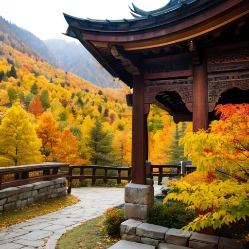 deep in the mountains,wooden,temple,autumn leaves