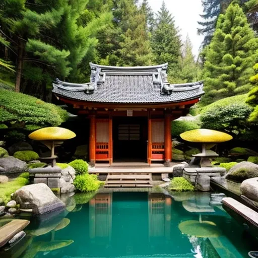 deep in the mountains,wooden,Temple of Japan,temple bell,Tesuisha,Jizo,waterfall,within the territory,pool,golden carp