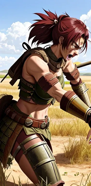 A Spartan warrior woman, battle crying, ready to die fight, fighting in the olld Spartan battlefields 