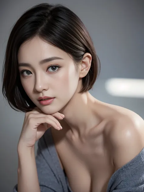 top-quality、​masterpiece、超A high resolution、(Photorealsitic:1.5)、Raw foto、Skin Tight Black Top:1.2, Looking at Viewer, Cinematic lighting, Perfect, softlight, High resolution skin:1.2, Realistic skin texture, Korea women 30 years old mature woman、Large bre...