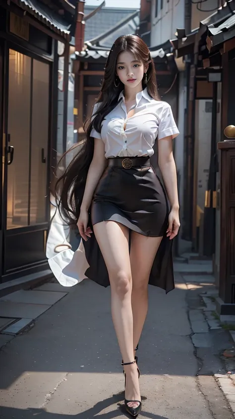 highest resolution, 8K, high definition, นักศึกษาthailand, woman, half-caste, thailand, Japan, Korea, Height 173 centimeters, ((stand)), (Beautiful face, แต่งBeautiful face, Double eyelids, red lips), (black hair, long hair long hairมาก, long hairตรง, long...