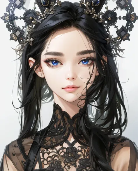 (absurd, high resolution, super detail), beautiful girl, intricate details, enlarged textures, intricate details, fine eyes and detailed face, intricate details, black hair, (closed mouth), perfect eyes, matching eyes, well-formed lips