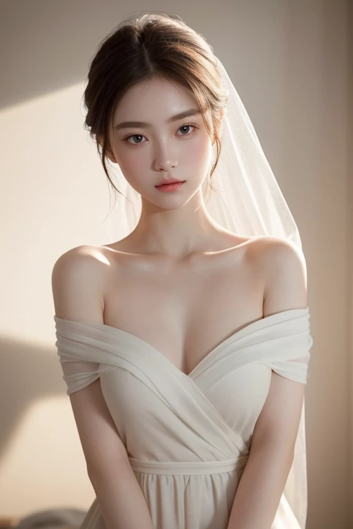 (best quality,actual:1.37),renaissance minimalism,beautiful girl,delicate eyes,Subtle color palette,Plump and detailed bust,Wonderful atmosphere,glowing light,Soft light and shadow,vivid emotional descriptions,Timeless elegance,Meticulous attention to deta...