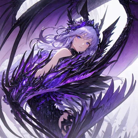 masterpiece, highly detailed CG unified 8K wallpapers, 8k uhd, dslr, high quality, clean, best illumination, a god in a purple and black dragonic armor, black wings and tail, glowing purple and blue eyes, cinematic, ultra-high resolution, ultra-high detail...