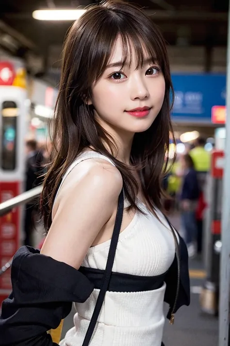 (8K、Raw photo、highest quality、masterpiece:1.2)、(realistic、Photoreal:1.37)、super detailed、Super high resolution、1 girl、see the beholder、beautiful and detailed face、laughter、narrow、(slim waist) :1.3)、hair length、Beautiful and smooth skin、skin texture、floatin...