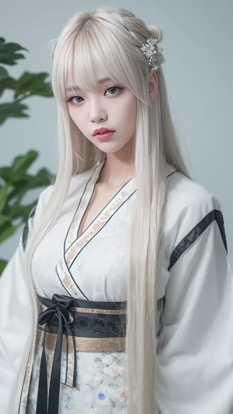 a close up of a woman with long blonde hair wearing a black dress, lalisa manobal, white hime cut hairstyle, with white long hair, with long white hair, lalisa manoban of blackpink, chinese girl, anime girl cosplay, palace ， a girl in hanfu, traditional ch...