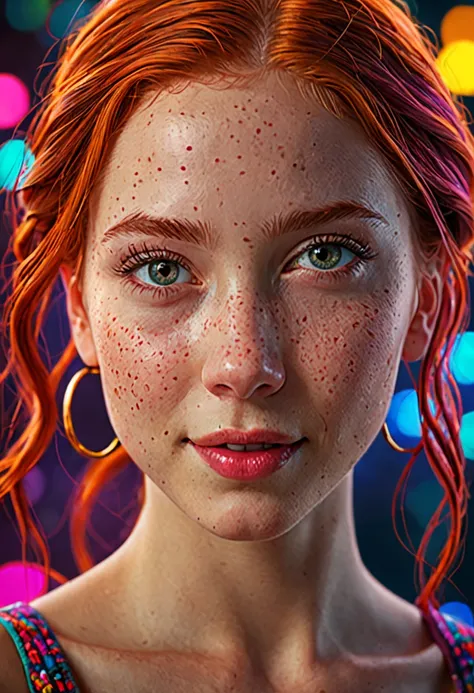 poster,movie poster , award winning photo of 1girl, (extremely detailed, realistic, perfect lighting, vibrant colors,intricate details), (freckles:0.2):0.2),high detailed skin, pale skin, the way that i imagine music, jazzy smile , best quality, masterpiec...