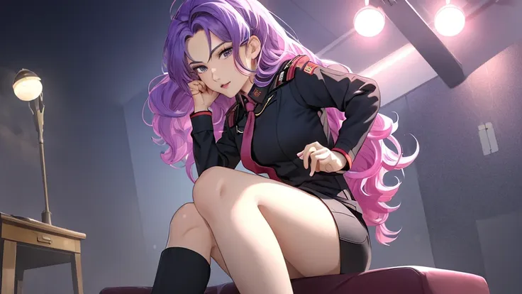 red,Pink military uniform,
purple hair ,blue eyes,lipstick, long hair,
1 girl, 20 years,young women,beautiful Finger,beautiful long legs,beautiful body,beautiful Nose,beautiful character design, perfect eyes, perfect Face,expressive eyes, looking at the au...