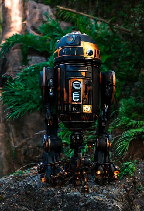 repair droid, "Black with rusted high lights", full body pose,