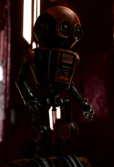 repair droid, "Black with rusted high lights", full body pose,