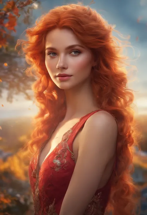 RAW uhd portrait of 24-year-old blonde close-up, Natural red hair, castles, Wavy, (brown-eyed woman) colourful, 8k, many details, ultra hd, realistic, vivid colors, highly detailed, UHD drawing, pen and ink, perfect composition, beautiful detailed intricat...