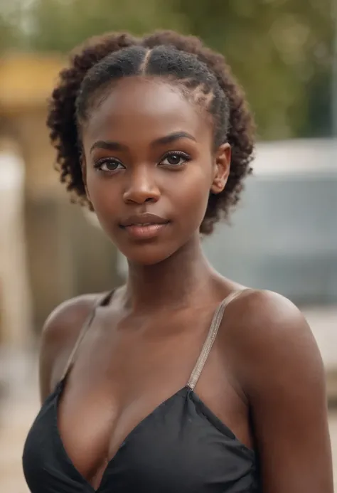 ((Dark African skin, peau d&#39;ébène très profonde)), ((Its beauty is undeniable)), ((Excited cute face)), ((Hyper detailed perfect eyes,)), , ((Langue sortie)), ((attractive )), ((Afro ponytail with long African curly hair,)), , cgi de mise au point nett...