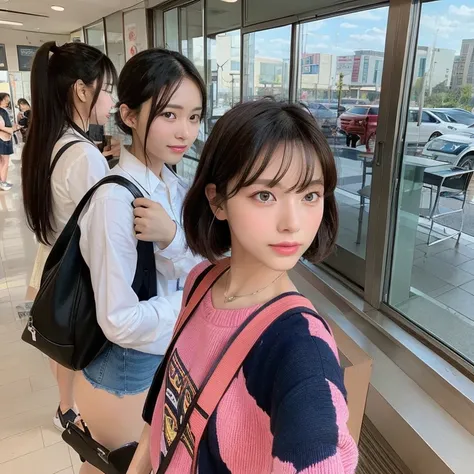 RAW photo, realistic style, Chinese elementary school students, modern, in the school cafeteria, queuing for meals, no backpacks, delicious food  