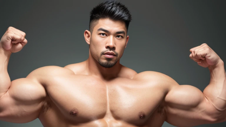 (Highly detailed 8K wallpaper), asian man, muscle worship, fold your arms, On the playground, baseball uniform, high detail, very short hair, skin head, Circular cut, very large and strong body, bulging muscles, muscular, very large pectoral muscles. Very ...