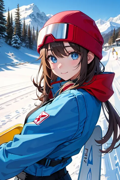 skiers、ski resort、upper body、beautiful eyes、slide