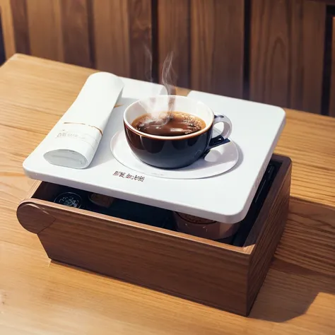 hot coffee is placed on the desk。