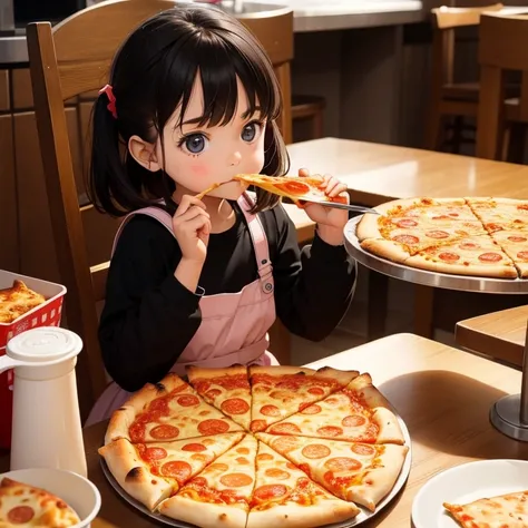 a little kid girl eating cheese pizza