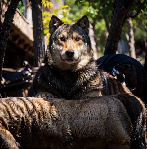 photorealistic wolf. patience and wisdom in his eyes. high details, backlit. diffuse lights.