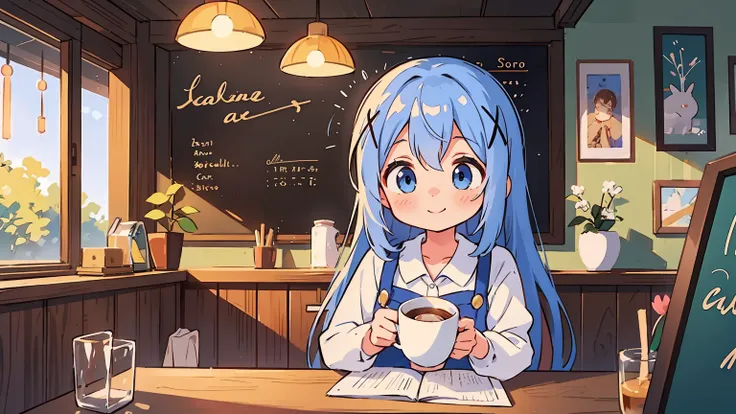 a girl (kafuu chino) with beautiful detailed eyes and an adorable smile is skillfully making a cappuccino in a cozy coffee shop....