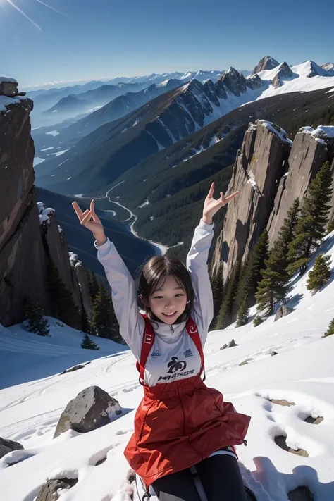 Alone at the top of the mountain, Open arms and a winning attitude. This scene makes me feel happy，Beautiful view.