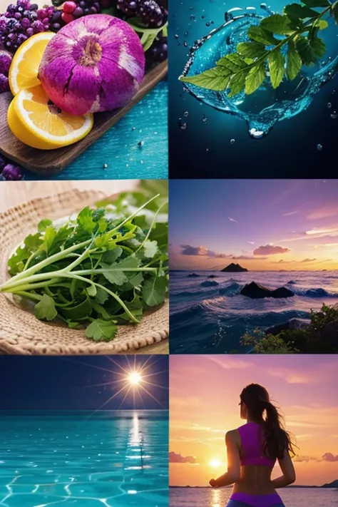 Generate a vibrant and visually appealing page background incorporating elements symbolizing healthy living and wellness.