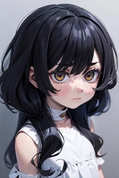 expressionless sad girl black hair yellow eyes