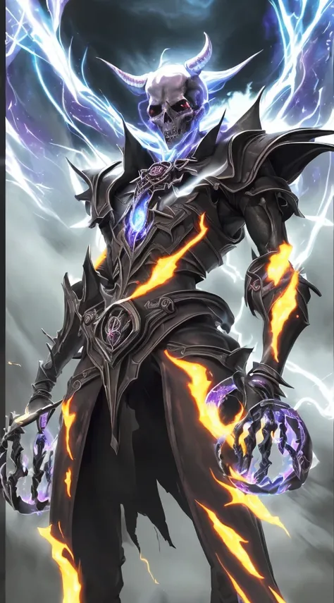 (best quality,highres,masterpiece:1.2),ultra-detailed,realistic,photorealistic:1.37,summoned skull from yugioh,illustration,Duelist Kingdom background,purple aura,powerful horns,intense red eyes,wisps of dark energy,sharp fangs,gloomy atmosphere,dark magic...