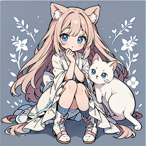 cute garota com cat ears、japanese anime style、moe、（corpo inteiro2.0）、（apenas 1 pessoa 2.1）、（sem plano de fundo 1.8）、authentic an...