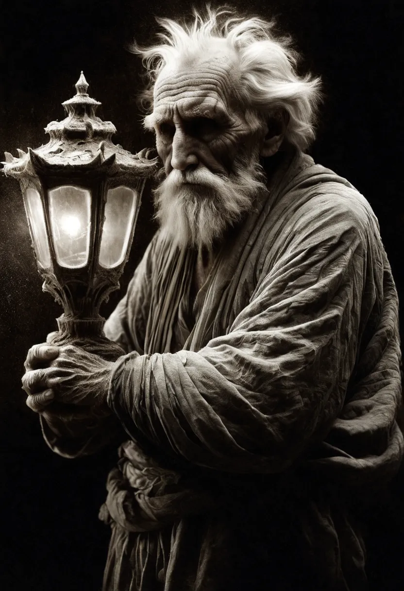 the elderly diogenes of sinope in the style of nico antila. jeremy mann and charles dana gibson, mark demsteder, paula headley. ...