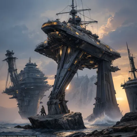 Ultra realistic 16K CG, masterpiece, Best Composition, Photo quality, work of art, Against the backdrop of an imperial star cruiser taking off, Detailed Imperial Star Super Dreadnought , side view, high detail, 1 character, symmetrical ship hulls, combat p...