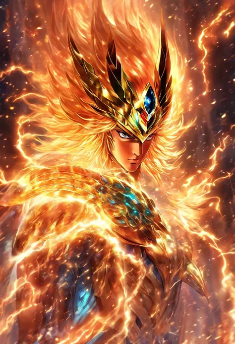 Saint Seiya, chevalier Phoenix, Ikki, Centrage parfait, Porter armure du Phœnix, chaud, feu, flamme, vent, volcan, La position debout, Beauté abstraite, centré, En regardant la caméra, Face à la caméra, proche de la perfection, dynamique, très détaillé, li...