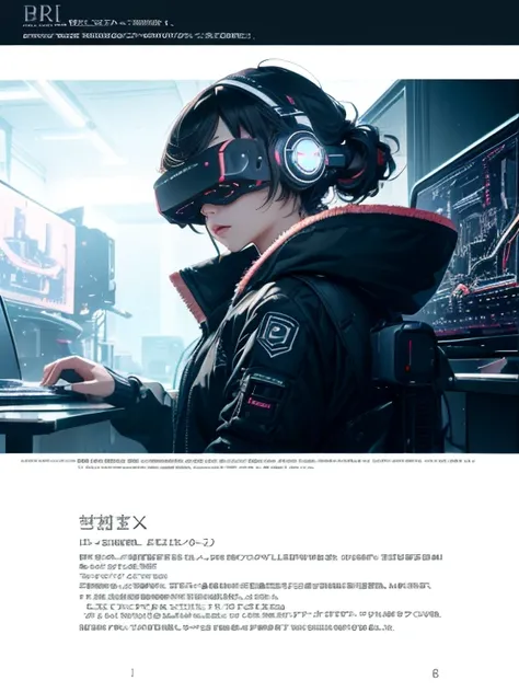 ((highest quality)), ((masterpiece)), (very detailed:1.3), 3D, beautiful (cyber punk:1.3) Female Hacker, mohican hairstyle, Back to Viewer, dark hair, operating computer terminals, (head mounted display):1.5, computer server, LCD Screen, fiber optic cable,...