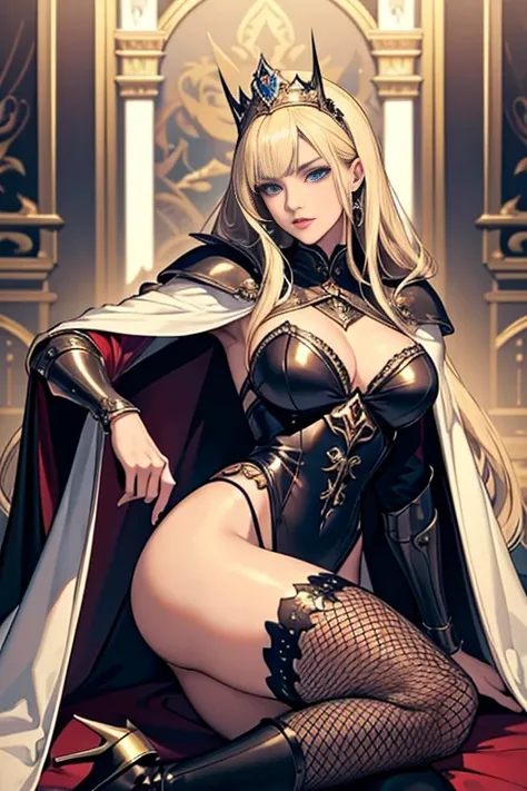 ((best quality)), ((masterpiece)), (detailed),High quality, Ultra detailed, best quality, insanely detailed, beautiful, masterpiece,
blonde blue eyes,long mink cloak,Queen,queen,20s,Long blonde,rich platinum blonde,Scale armour,bikini armour,dragon, suit,t...