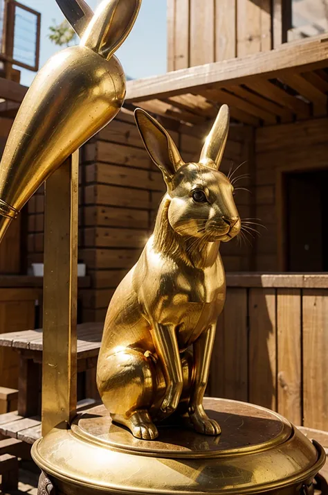 Golden Rabbit、thinking about something fun、brings happiness、The background is a shrine