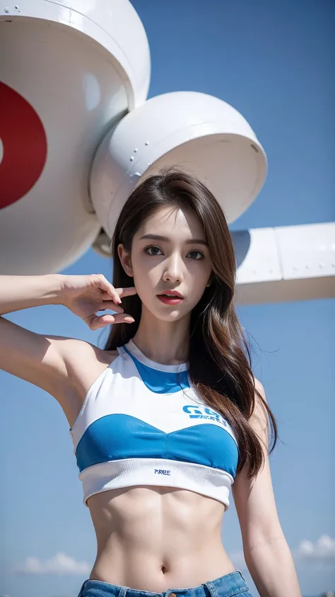 arafly dressed woman in a white top and blue shorts, wearing crop top, beautiful south korean woman, gorgeous young korean woman, korean girl, amouranth, crop top, spraypainted bodypaint graffiti, wearing a crop top, wearing a sexy cropped top, korean wome...