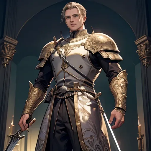 ((best quality)), ((masterpiece)), (detailed),High quality, Ultra detailed, best quality, insanely detailed, beautiful, masterpiece, 30s, male, knight, general,holding great sword, white, muscular, large, 