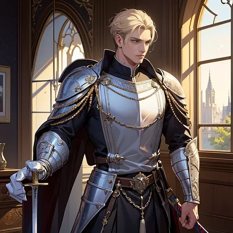 ((best quality)), ((masterpiece)), (detailed),High quality, Ultra detailed, best quality, insanely detailed, beautiful, masterpiece, 30s, male, knight, general,holding great sword, white, muscular, large, 