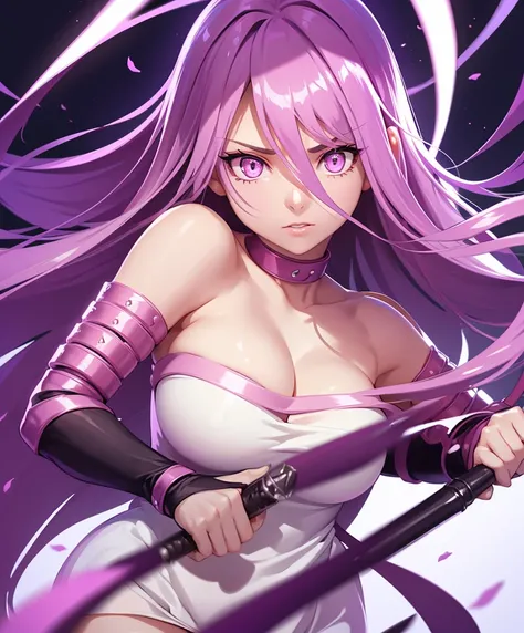 1girl, best quality, masterpiece, high resolution, solo, {white dress:1.40}, {short dress:1.20}, {medusa_fgo:1.15}, long_hair, purple_hair, very_long_hair, purple_eyes, breasts, big_breasts