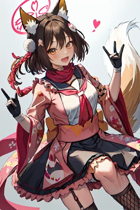 最好of质量, masterpiece, high resolution, 独自of, {izuna_bluearchive:1.15}, animal_ears, fox_ears, fox_girl, animal_ear_fluff, halo, 棕...